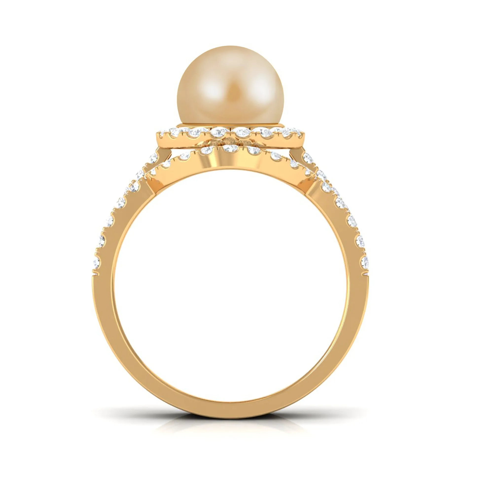 South Sea Pearl and Diamond Halo Wedding Ring Set