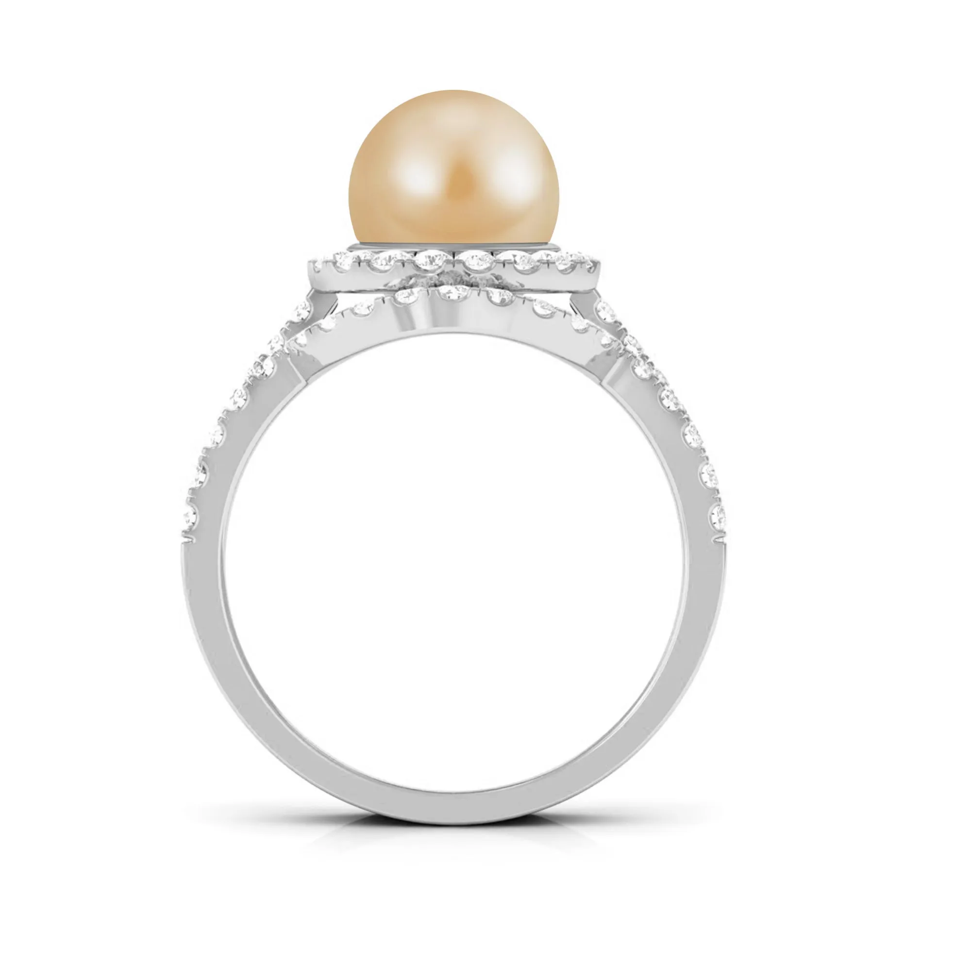 South Sea Pearl and Diamond Halo Wedding Ring Set