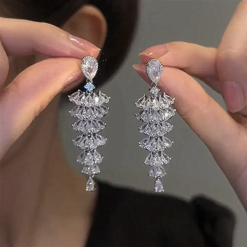 Sparkling Zircon Christmas Tree Drop Earrings – Trendy Holiday Dangles for Women