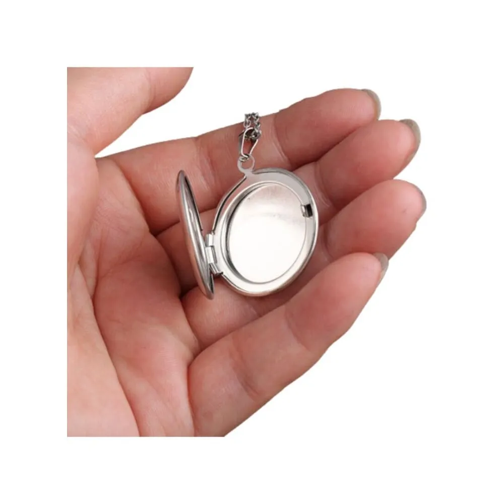 Stainless Steel Photo Locket Necklace Open Round Pendant Necklaces For Women Jewelry Family Birthday Gift