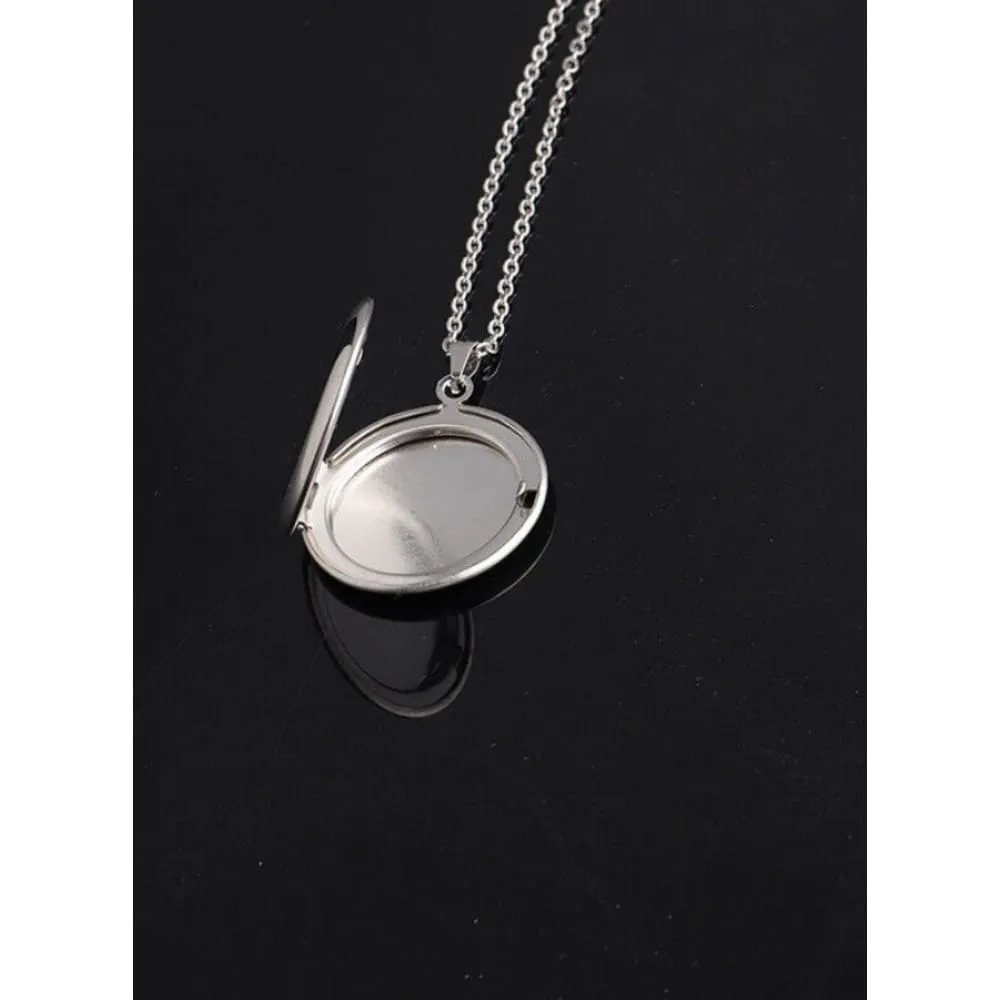 Stainless Steel Photo Locket Necklace Open Round Pendant Necklaces For Women Jewelry Family Birthday Gift