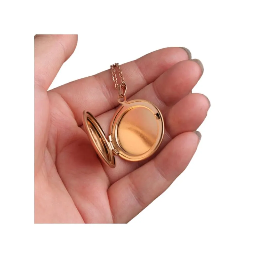 Stainless Steel Photo Locket Necklace Open Round Pendant Necklaces For Women Jewelry Family Birthday Gift