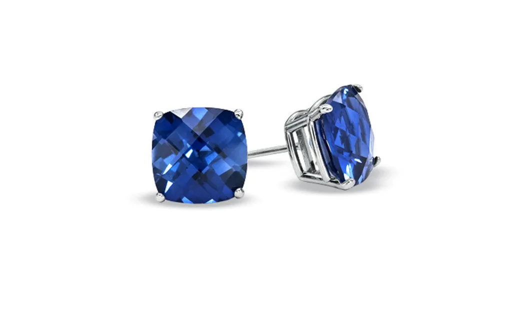 Sterling Silver 1 Carat Princess Blue Sapphire Cubic Zirconia Earrings Gold Plated