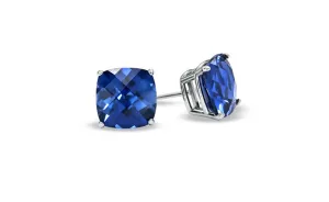 Sterling Silver 1 Carat Princess Blue Sapphire Cubic Zirconia Earrings Gold Plated