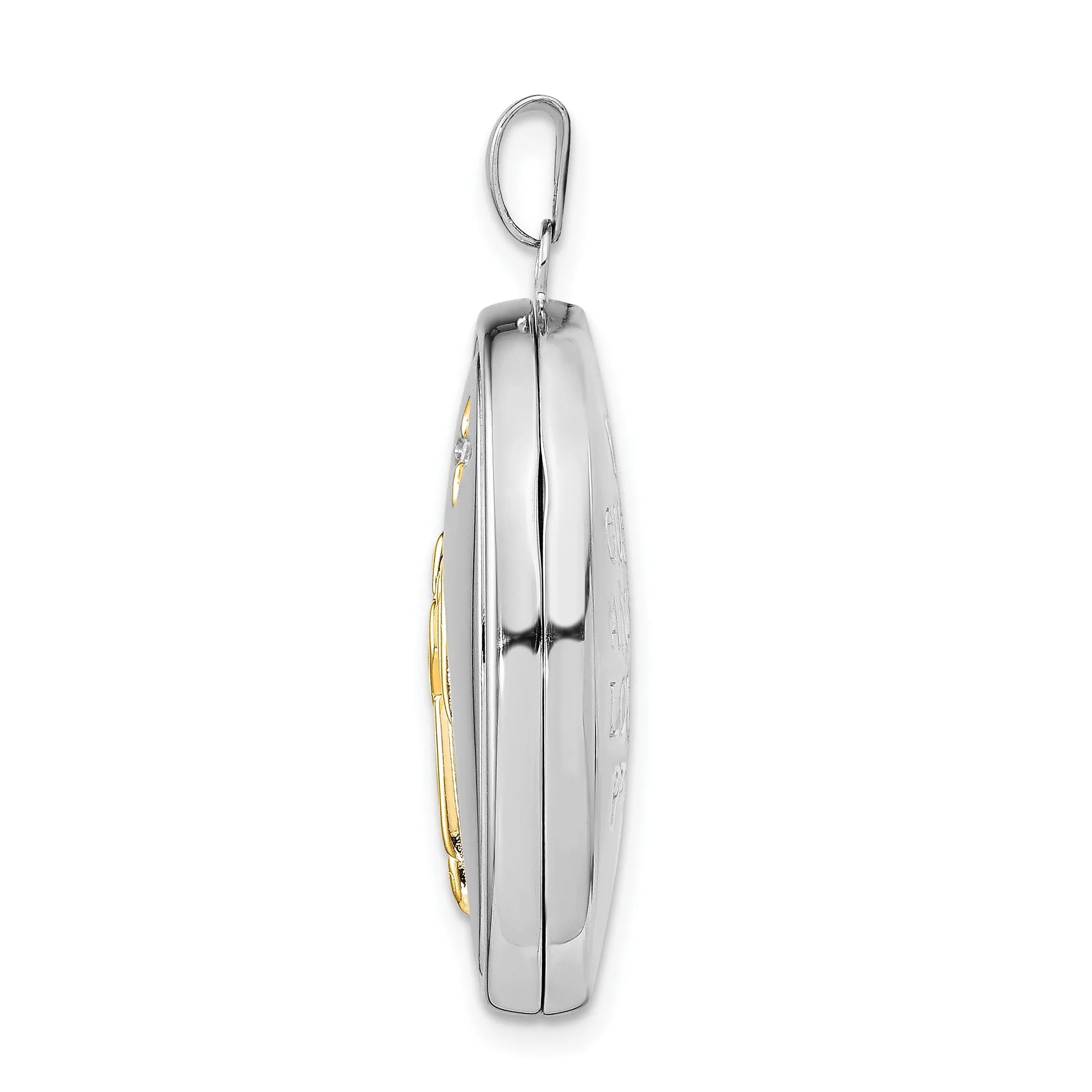 Sterling Silver Diamond Yellow Rhodium 26mm Angel Oval Locket