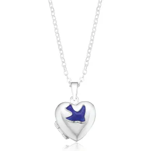 Sterling Silver Enamel Heart Blue Bird Kids Locket