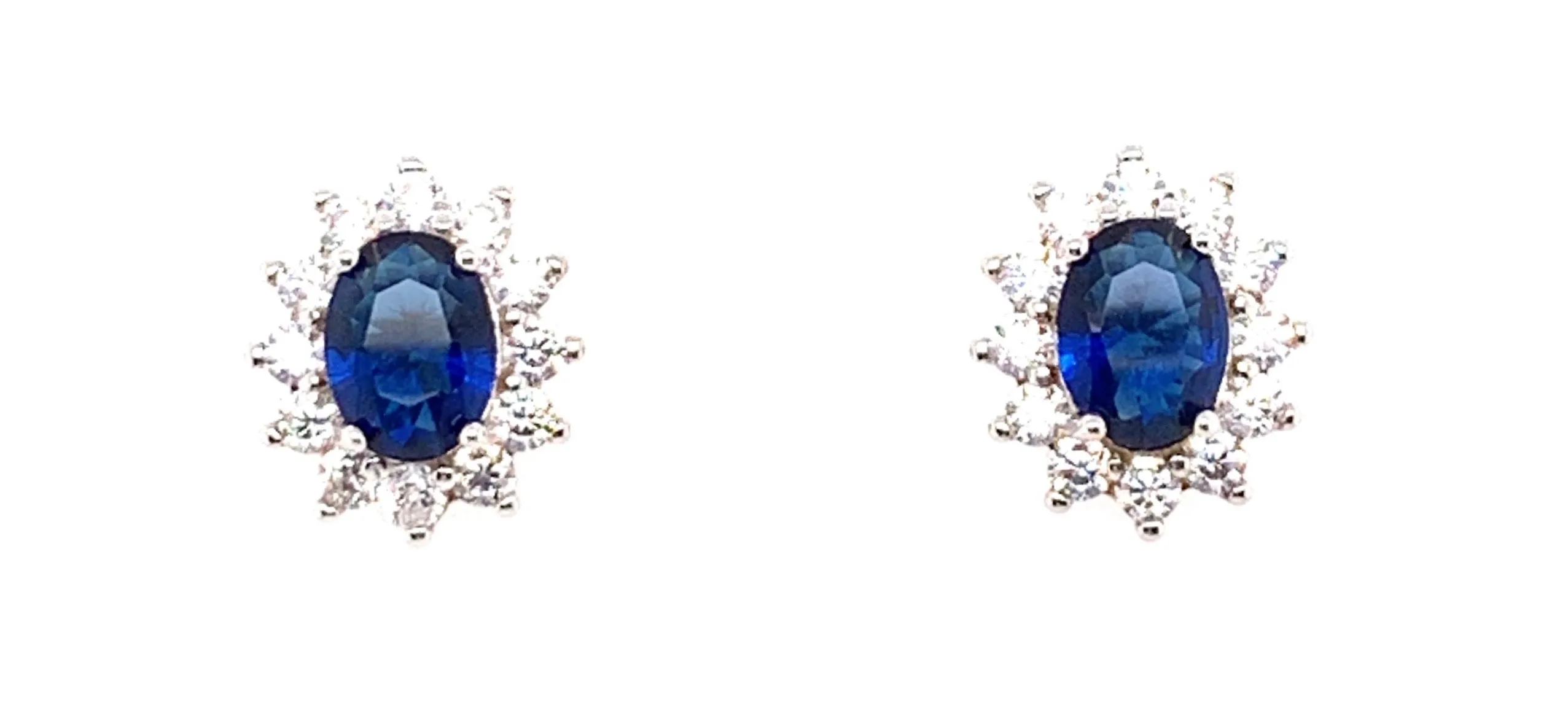 Sterling Silver Sapphire and Cz Princess Di Earrings