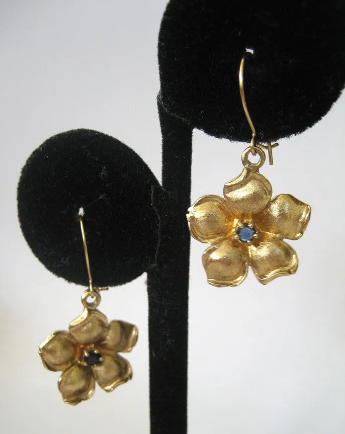 Sterling Silver Vermeil Sapphire Floral Earrings