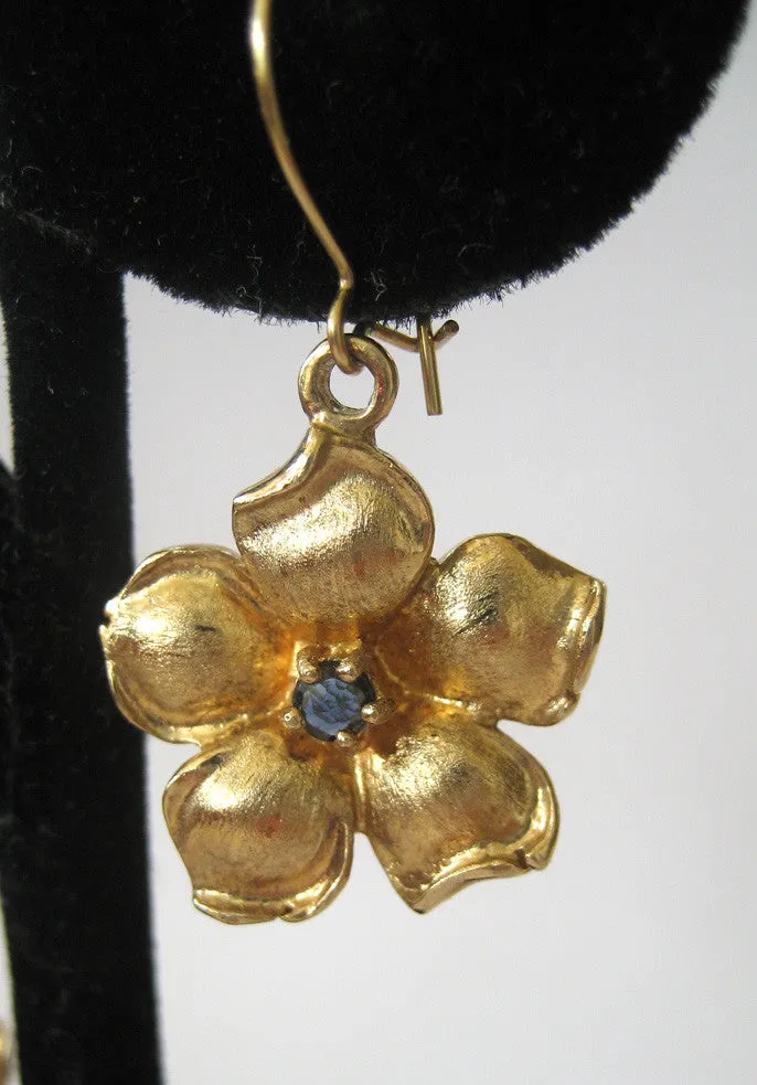 Sterling Silver Vermeil Sapphire Floral Earrings