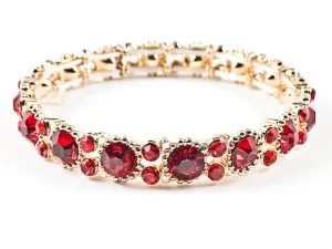 Stylish Thin Simple Round Shape Red Color Crystals Pattern Gold Tone Stretch Fashion Bracelet