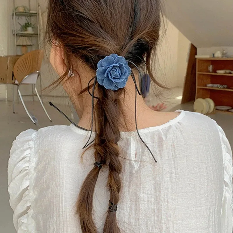 TAVIMART  -   Flower Hair Clip for Bangs Denim-Flower Hairpin Barrettes Lightweight Scrunchies for Thick & Thin Hair Bands Ponytail Holder