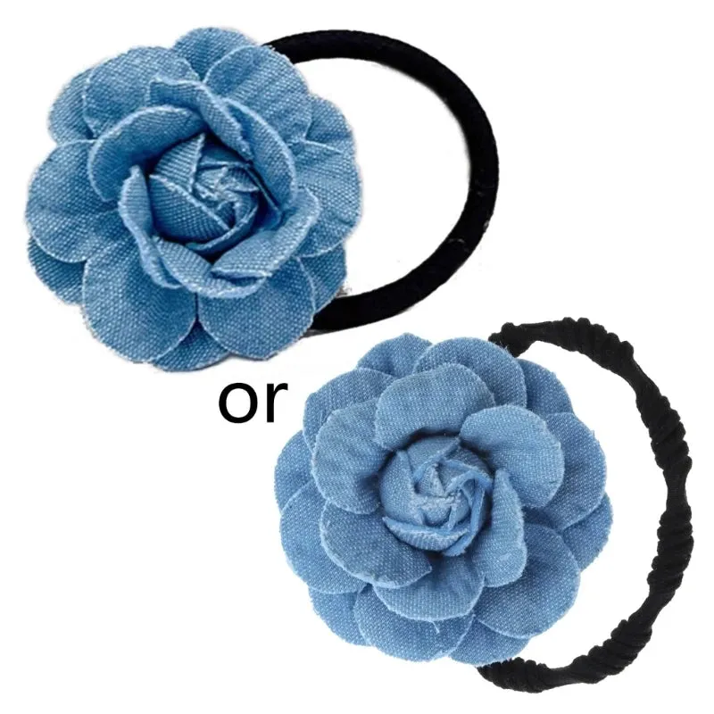 TAVIMART  -   Flower Hair Clip for Bangs Denim-Flower Hairpin Barrettes Lightweight Scrunchies for Thick & Thin Hair Bands Ponytail Holder