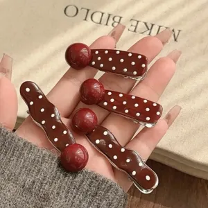 TAVIMART  -  Vintage Sweet Ankara Red Dripping Polka Dot Beads Hairpin Bangs Oval Duck Beak Internet celebrity Broken Hair Front