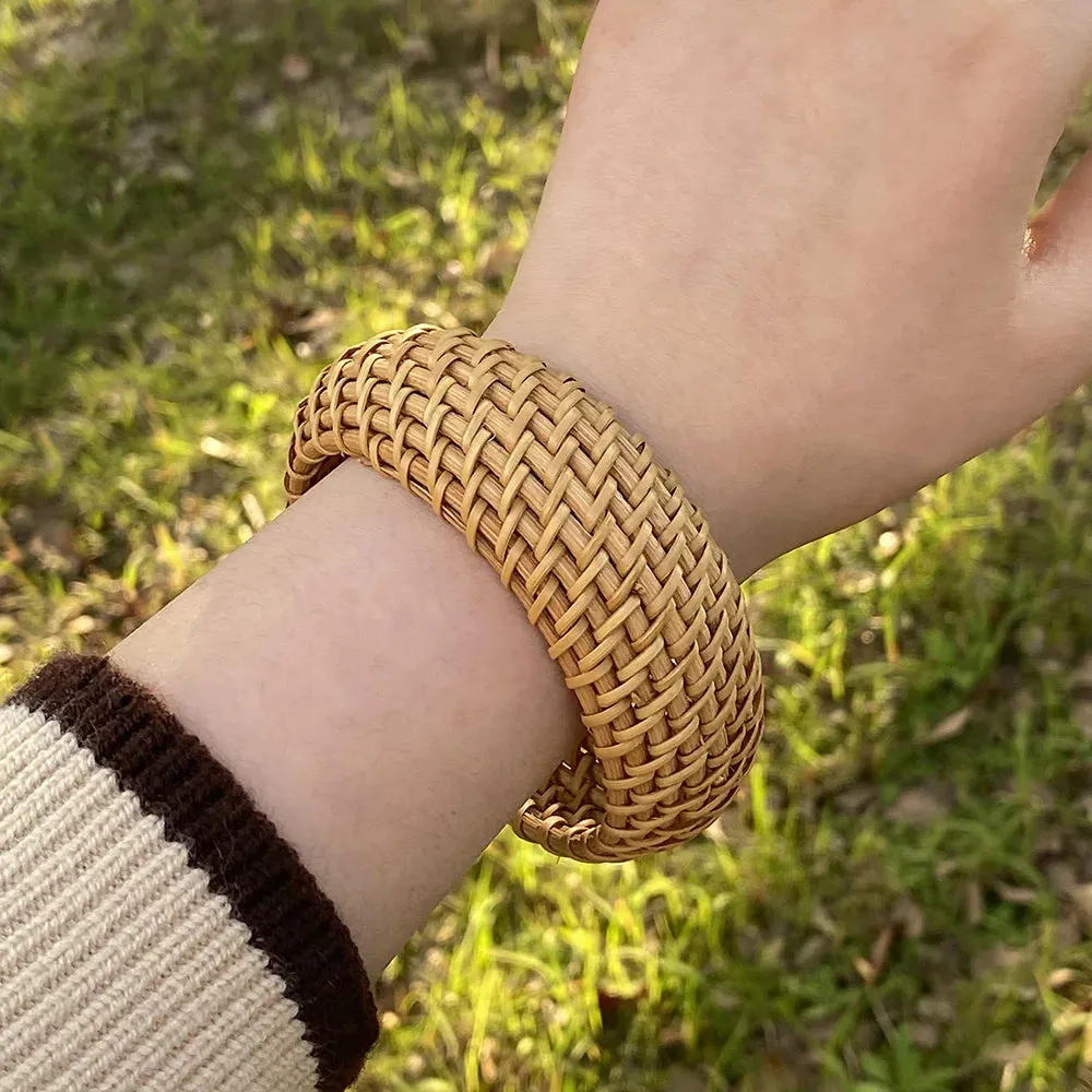 TEEK - Boho Wood Bamboo Rattan Weave Bracelet