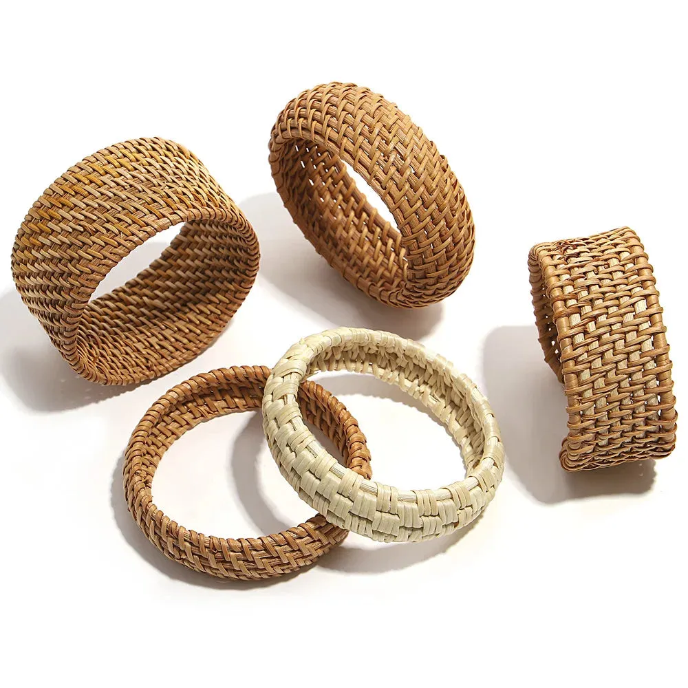 TEEK - Boho Wood Bamboo Rattan Weave Bracelet