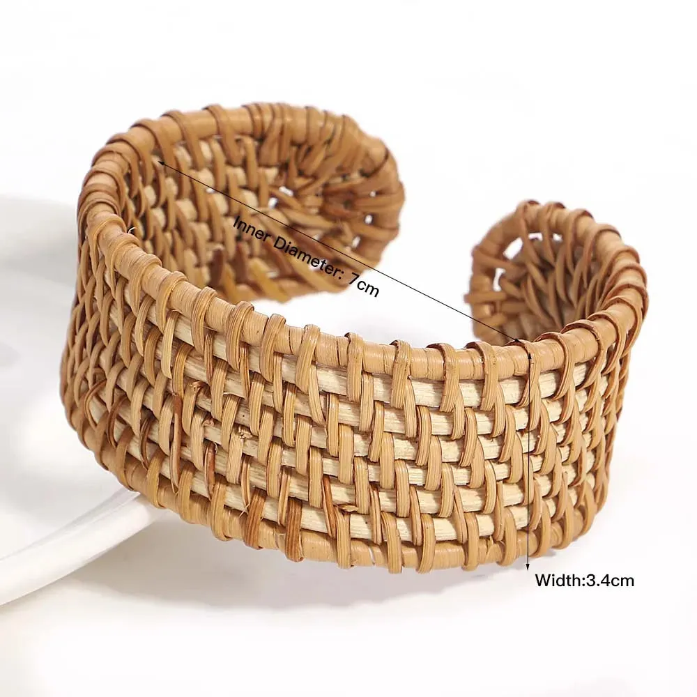 TEEK - Boho Wood Bamboo Rattan Weave Bracelet