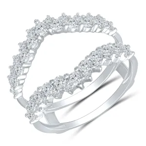 Tiara Style Diamond Engagement Ring Guard in White Gold, 1.0 cttw