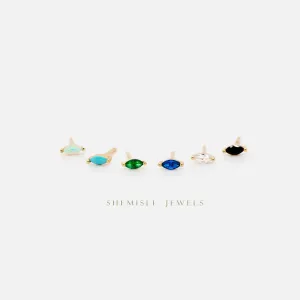 Tiny Marquise Stone Studs, White Emerald Turquoise Sapphire Black Opal, Unisex, Gold, Silver SS211, SS212, SS274, SS275, SS276, SS277