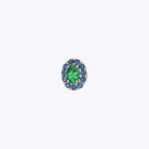 Tsavorite Oval Charm Earring with Sapphire Frame