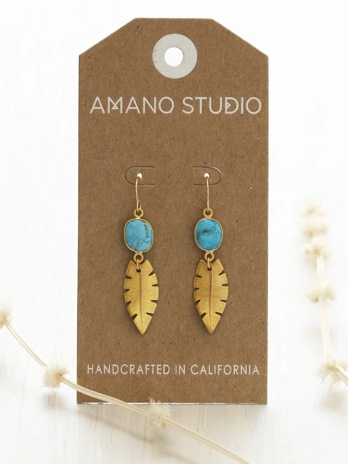 Turquoise & Palm Leaves Dangles by Amano Studio