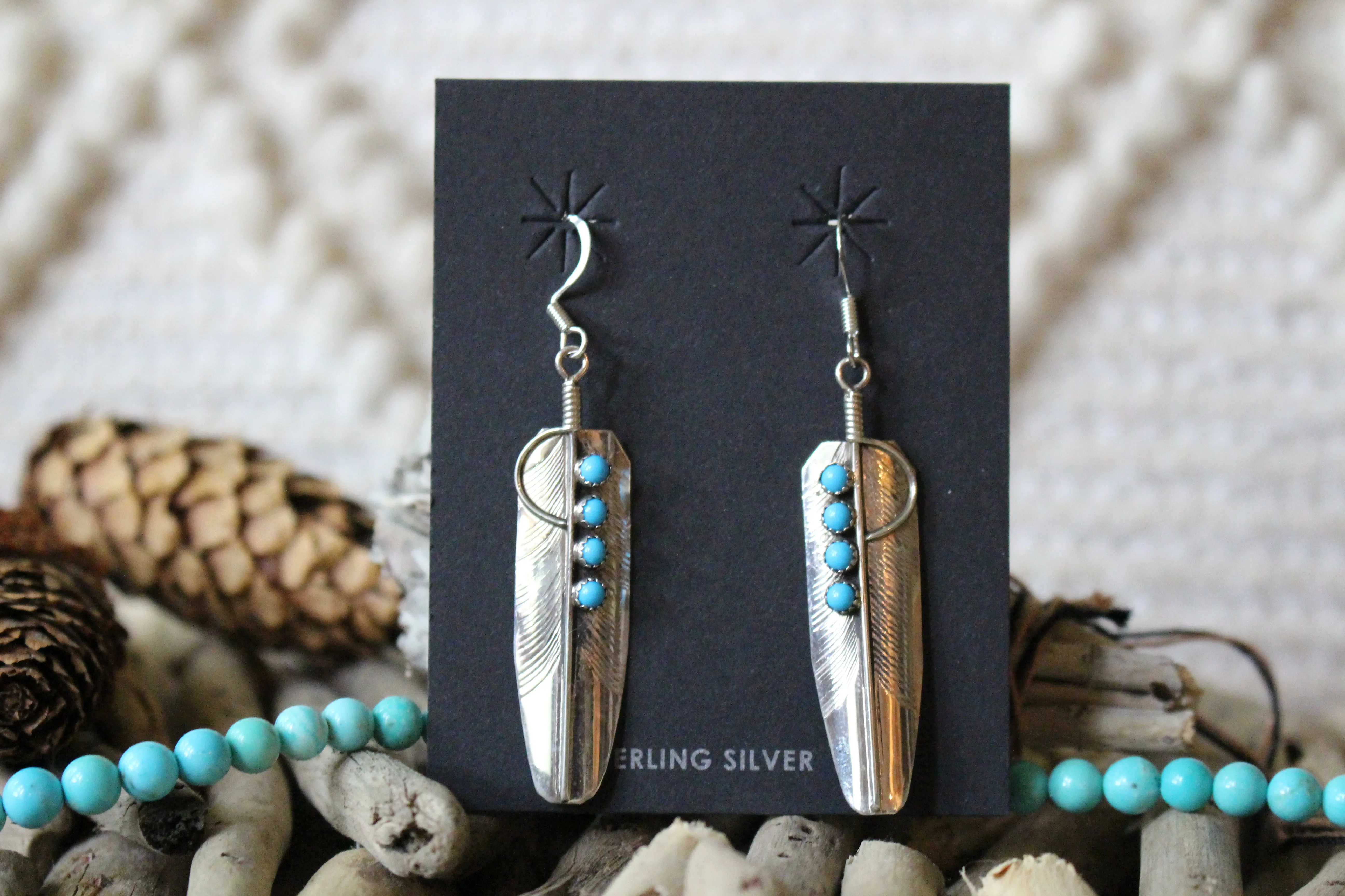 Turquoise Feather Earrings