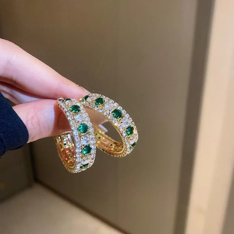 Vibrant Green Emerald-Inspired Zircon Hoop Earrings