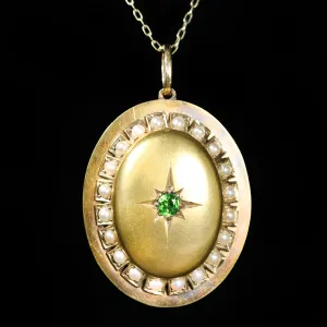 Victorian 14k Yellow Gold Garnet and Pearl Locket Pendant