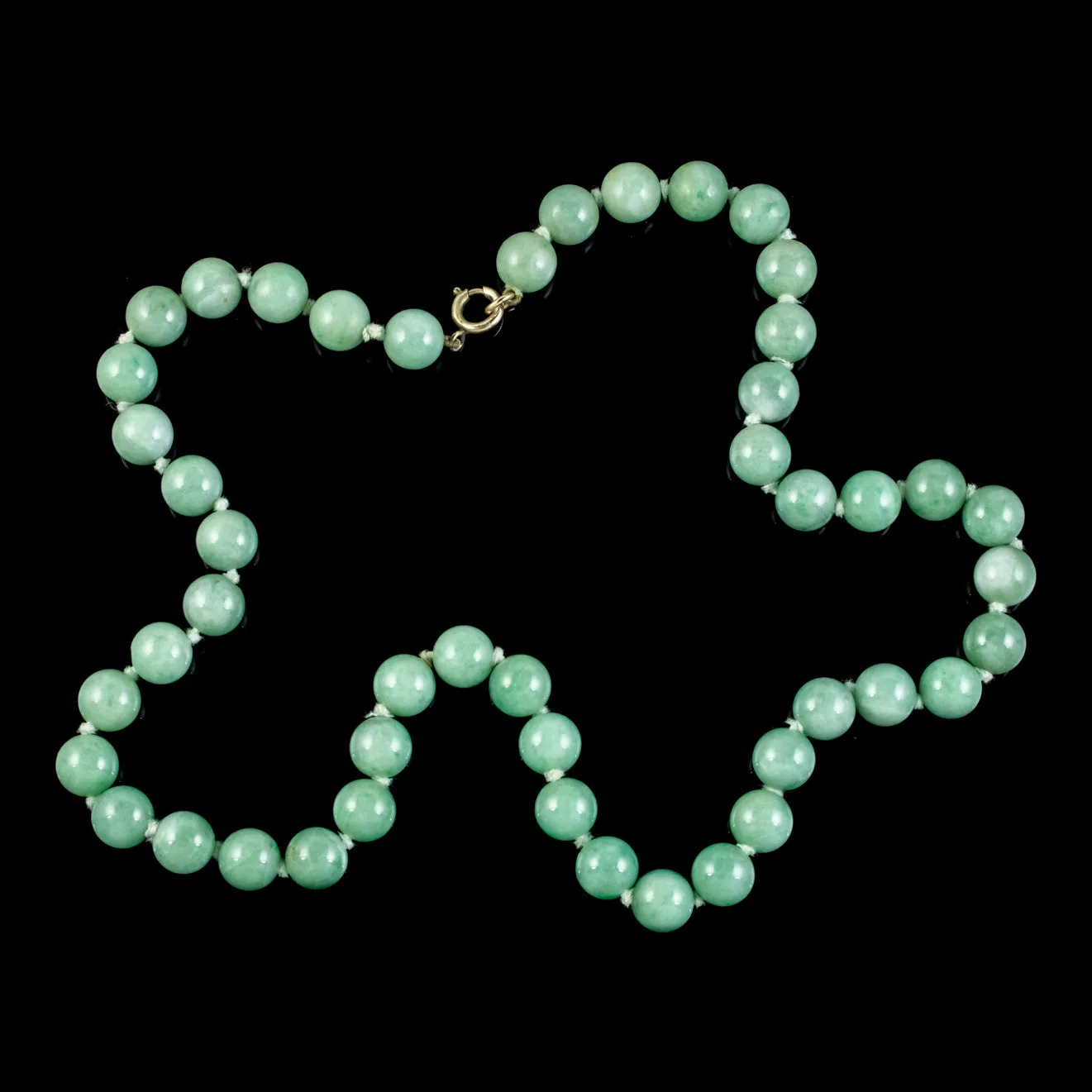 Vintage Long Jade Bead Necklace Circa 1930