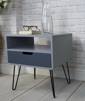 Viola Hairpin Leg Side Table With Drawer, Grey