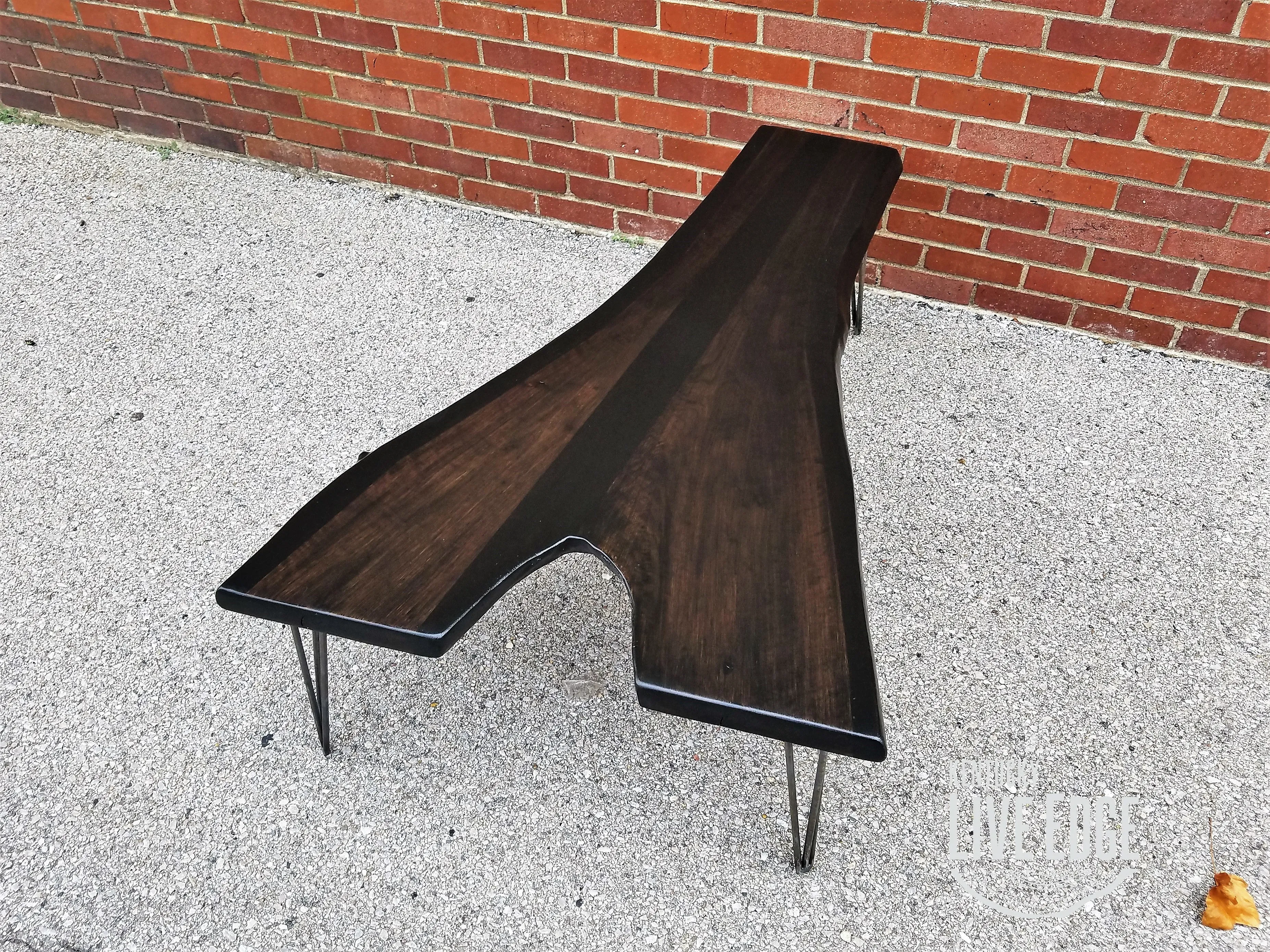 Walnut Coffee Table- Live Edge- Long Coffee Table- Java- Black- Steel- Industrial- Dark Wood- Satin Finish- Natural Edges- Modern- Rustic