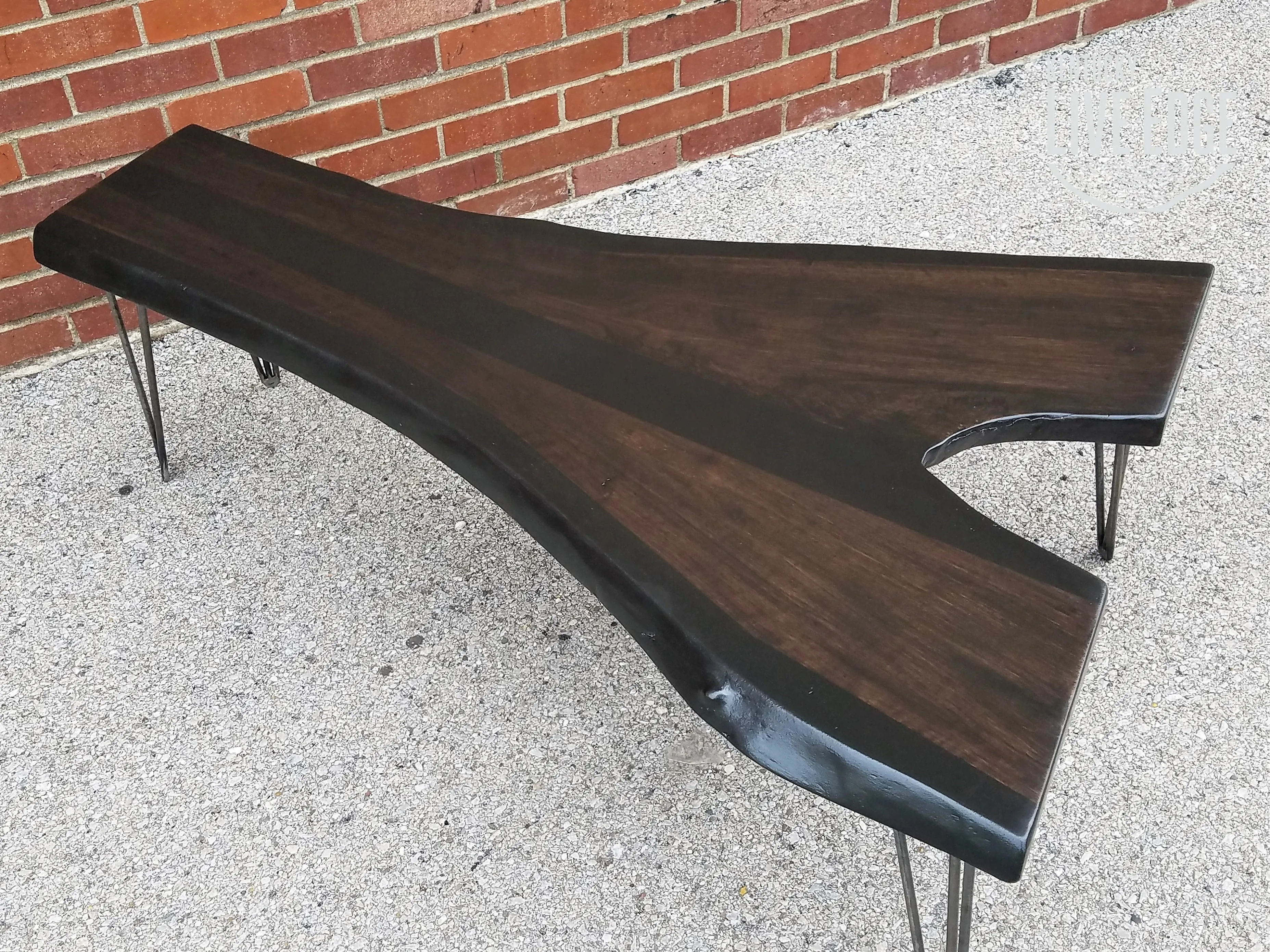 Walnut Coffee Table- Live Edge- Long Coffee Table- Java- Black- Steel- Industrial- Dark Wood- Satin Finish- Natural Edges- Modern- Rustic