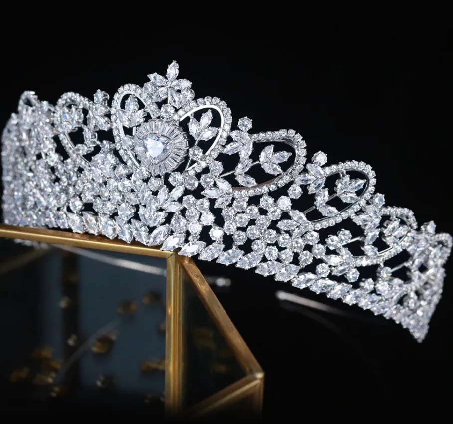 Wedding Bridal Tiaras Full Cubic Zirconia  Crowns Heart Shape