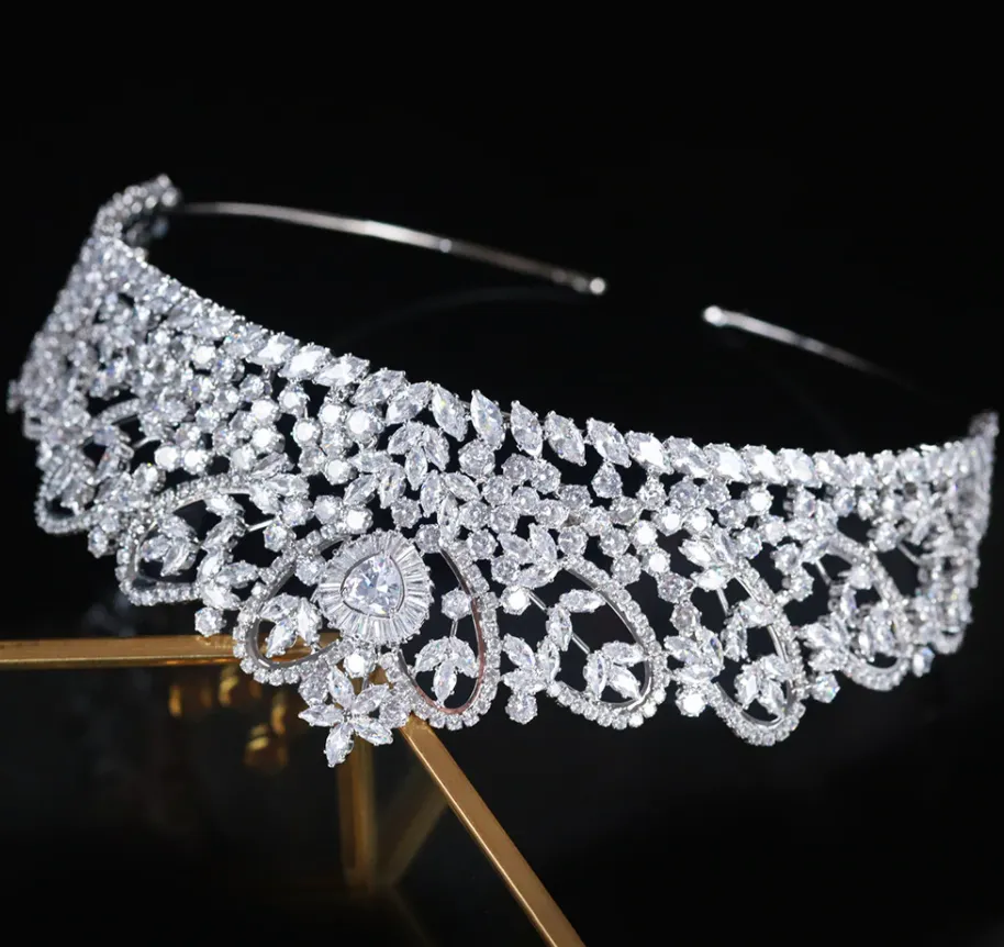 Wedding Bridal Tiaras Full Cubic Zirconia  Crowns Heart Shape