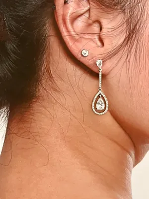 Wedding Earrings, Double Drop Swarovski and Zirconia Bridal & Quince Earring