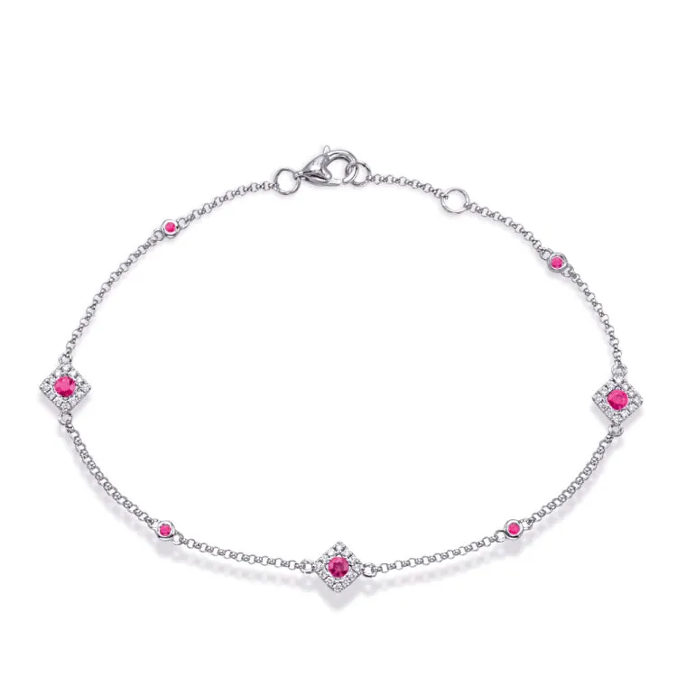 White Gold  Ruby  & Diamond Bracelet