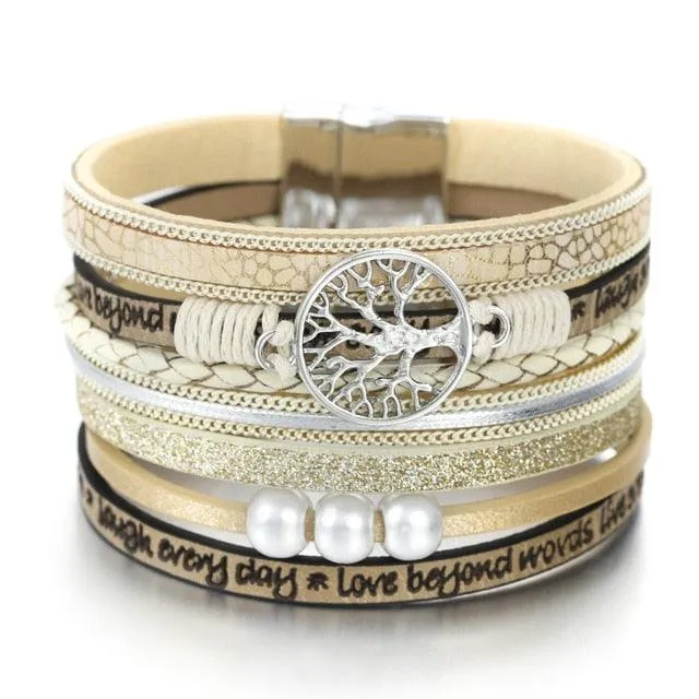 'Wise Words' Tree of Life Charm Bracelet - beige