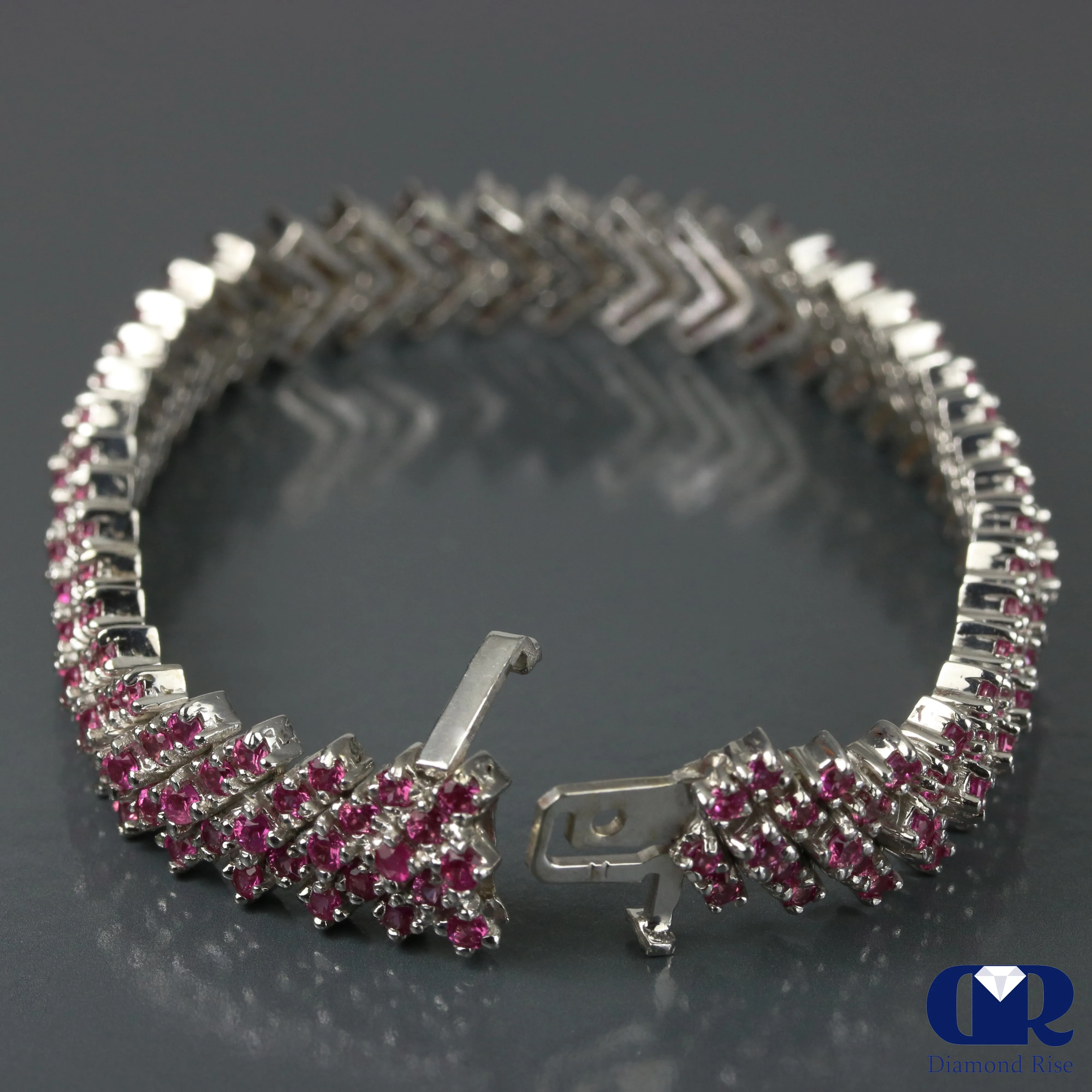 Women's Natural 9.76 Carat Ruby Bracelet In 14K White Gold