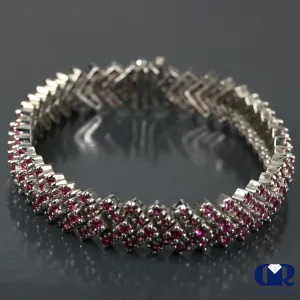 Women's Natural 9.76 Carat Ruby Bracelet In 14K White Gold