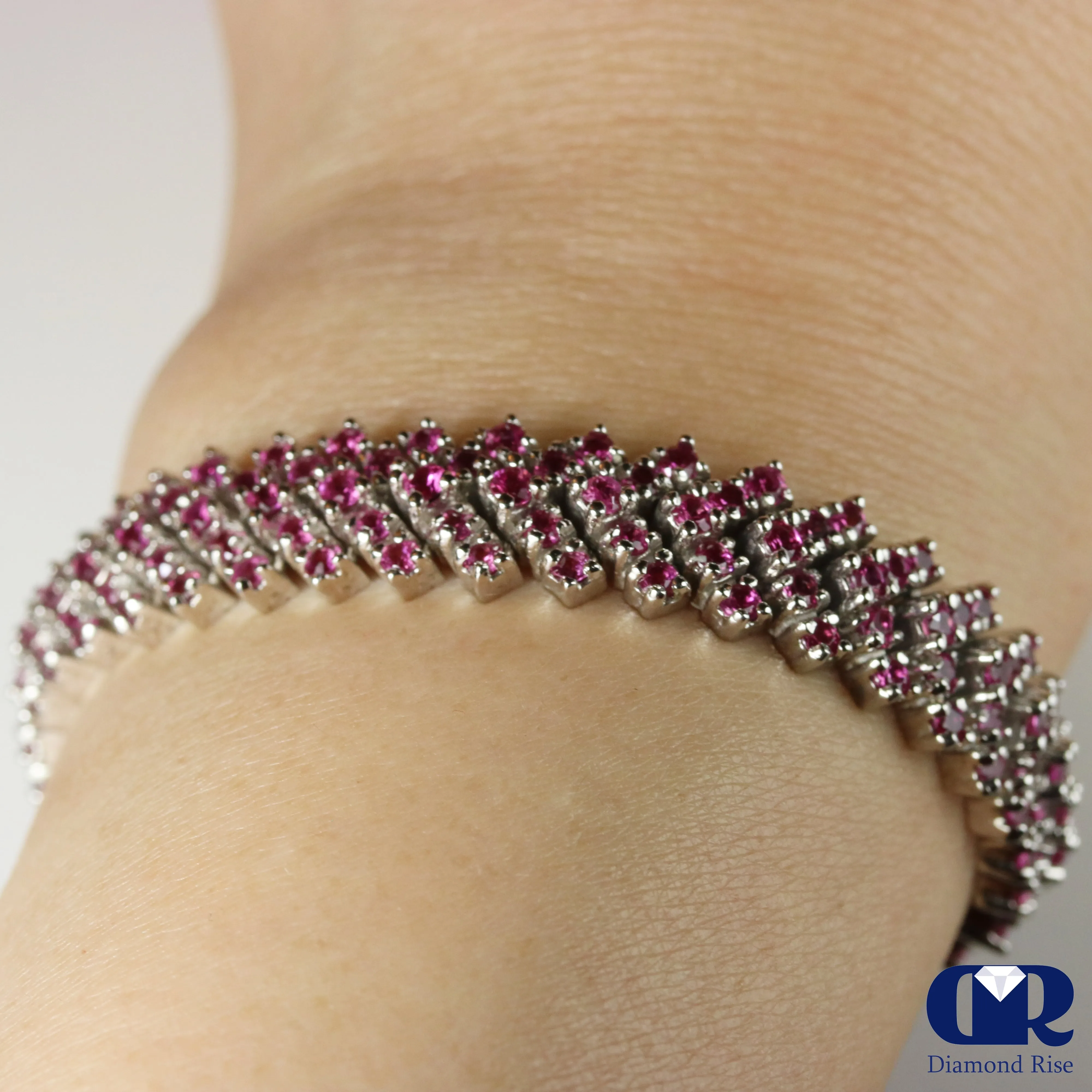 Women's Natural 9.76 Carat Ruby Bracelet In 14K White Gold