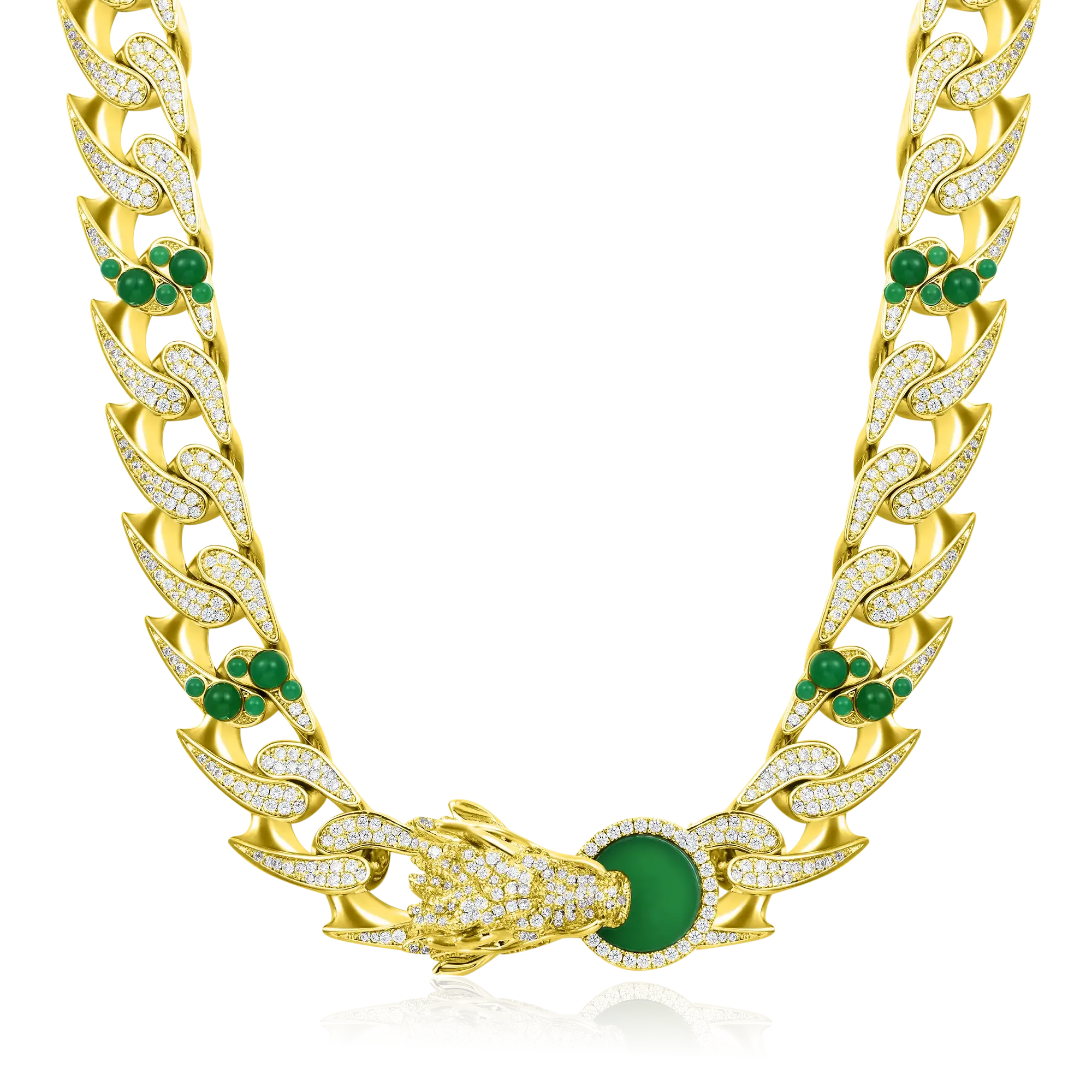 WONG Ⅱ Ridge Iced Jade Beads Cuban Necklace - 15mm