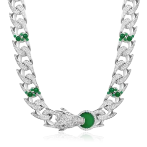 WONG Ⅱ Ridge Iced Jade Beads Cuban Necklace - 15mm