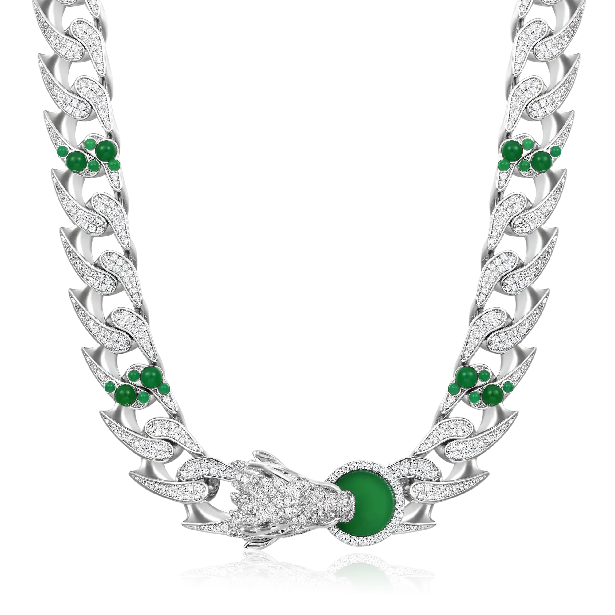 WONG Ⅱ Ridge Iced Jade Beads Cuban Necklace - 15mm