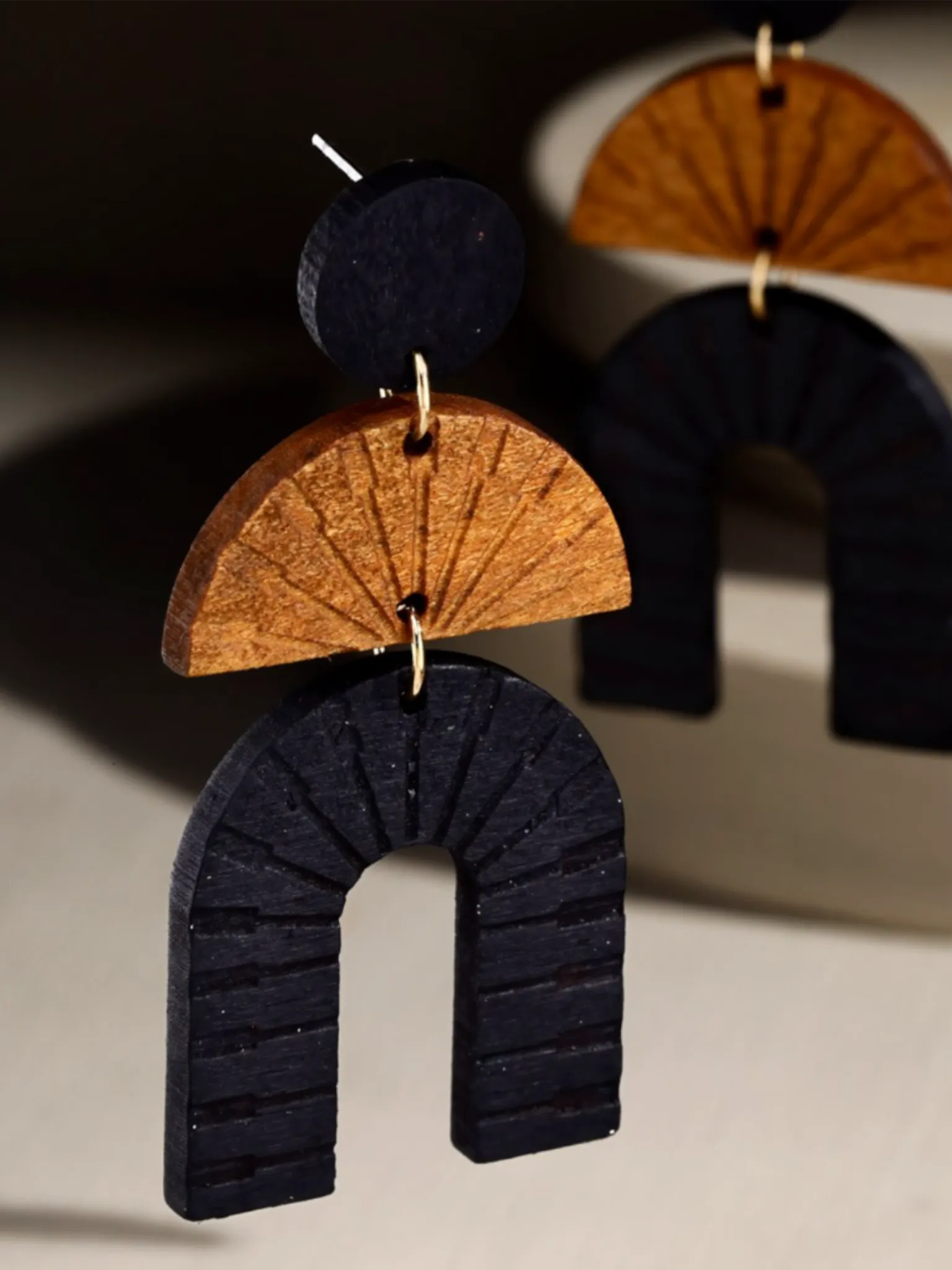 Wooden Arch Dangle Earrings - Black