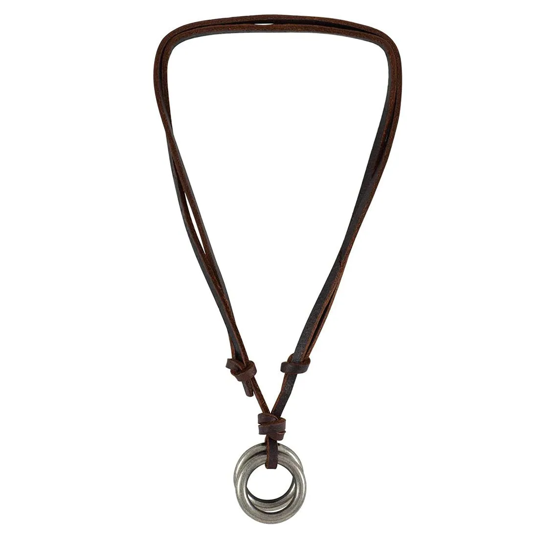 Yellow Chimes Stainless Steel Silver Circle Locket with Brown Leather Rope Pendant for Men and Boys