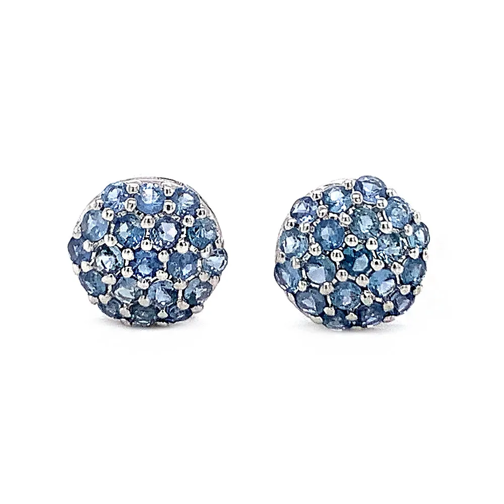 Yogo Sapphire Cluster & White Gold Stud Earrings - "Snowball"