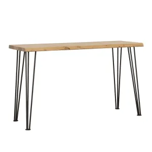 Zander - Solid Wood Top Console Table - Natural And Matte Black