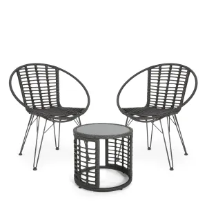 Zeferino Outdoor Modern Boho 2 Seater Wicker Chat Set with Side Table